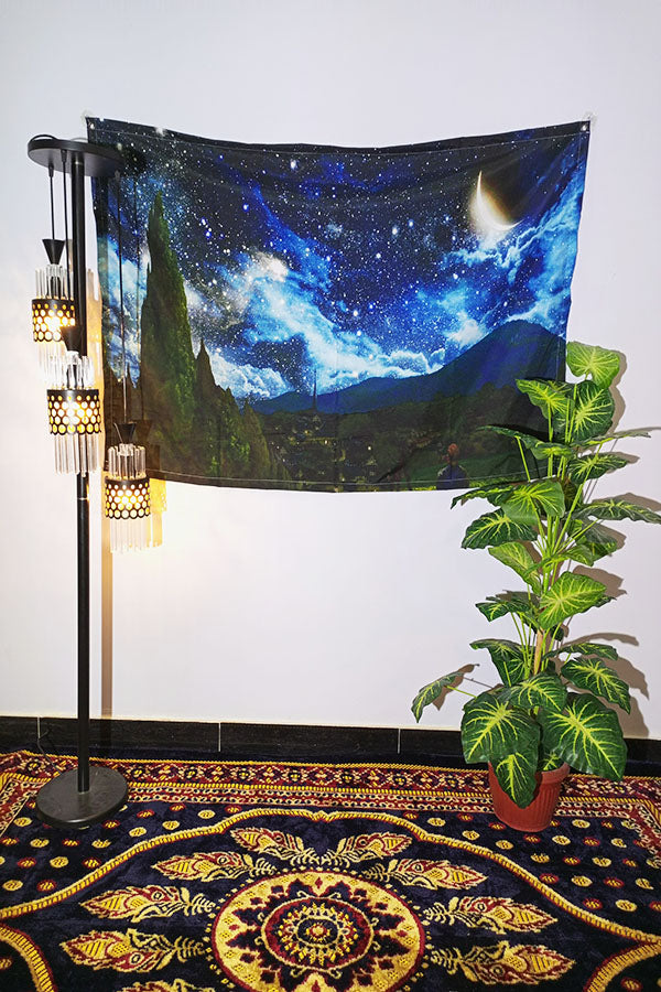 Starry Night Crescent Moon Tapestry