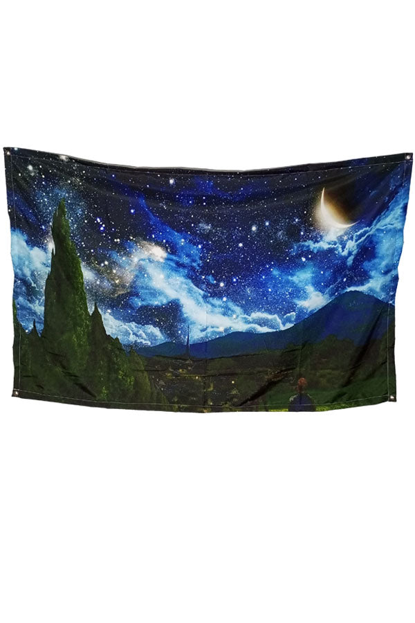 Starry Night Crescent Moon Tapestry